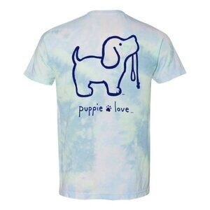 NWT PUPPIE LOVE Unisex Blue & Green Tie Dye Short Sleeve T-Shirt Sz Medium
